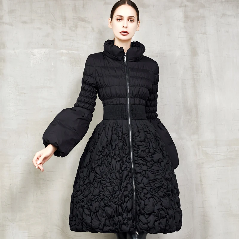 Down Jacket Female Long Skirt-Style Fluffy Down Coat Female New Explosion Was Thin Embroidery Warm Down Coat Hepburn Style F455