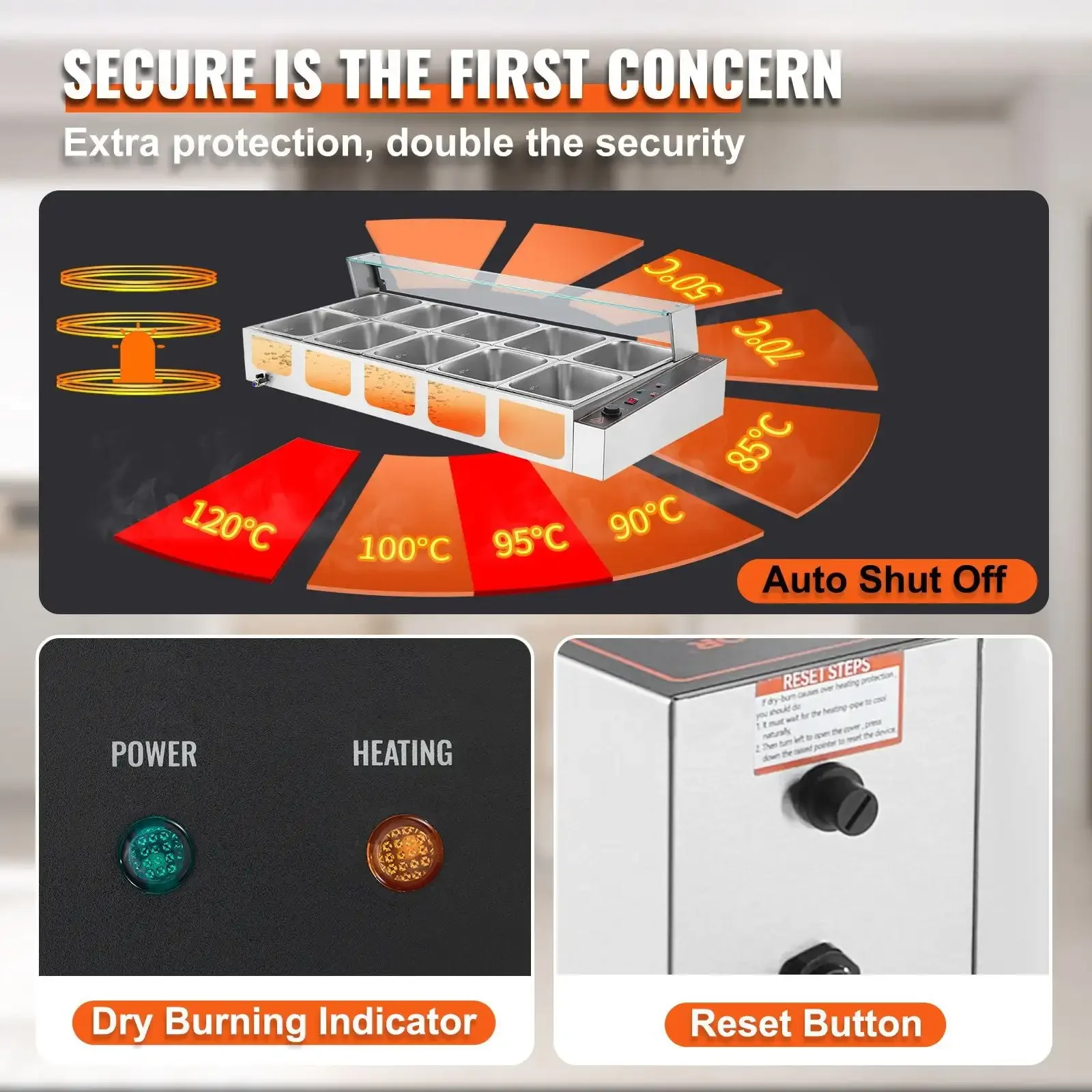 Buffet elétrico comercial 8*8Qt da bancada do aquecedor de alimentos com escudo de vidro