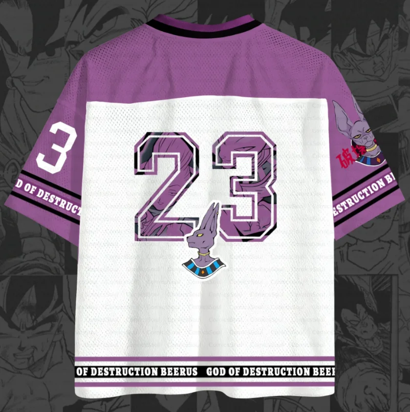 Dragon Ball Destruction God Bilus Printed Mesh Jersey Quick Drying Anime Belus Comic Sketch No. 23 Pattern Sports Shirt