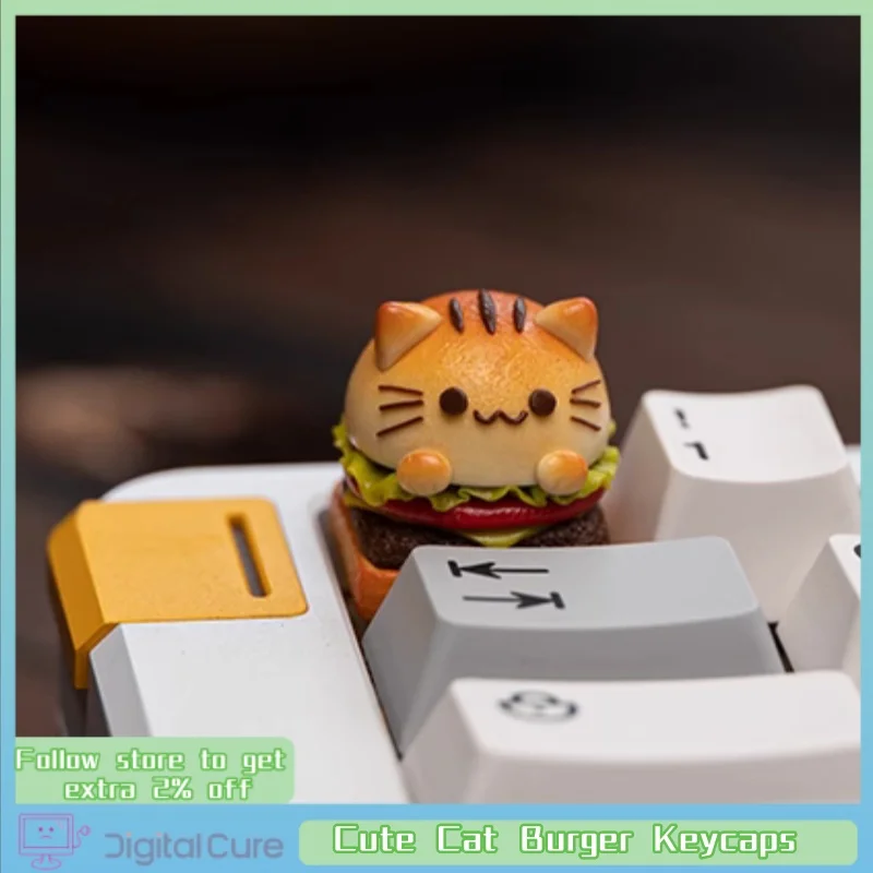 Cute Cat Burger Keycaps 1pcs Resin Clay Material Handmade Customized Personalized Mechanical Keyboard Keycap Computer Peripheral