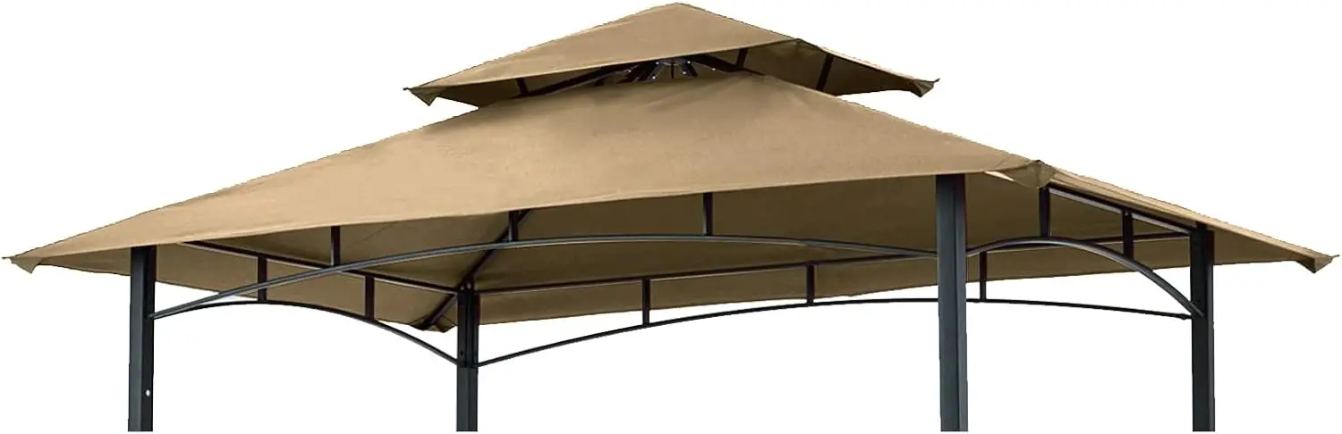 

5x8 Outdoor Grill Shelter Replacement Canopy Top - Double Tiered BBQ Tent Cover for Model L-GG001PST-F (Khaki)