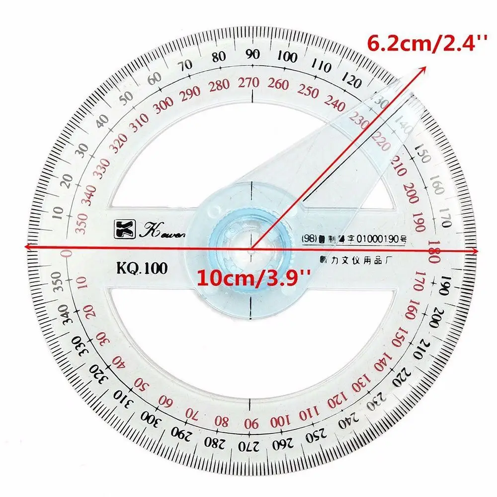 Transparent Round School 360 Degree Office Measuring Tool Ruler Protractor Pointer