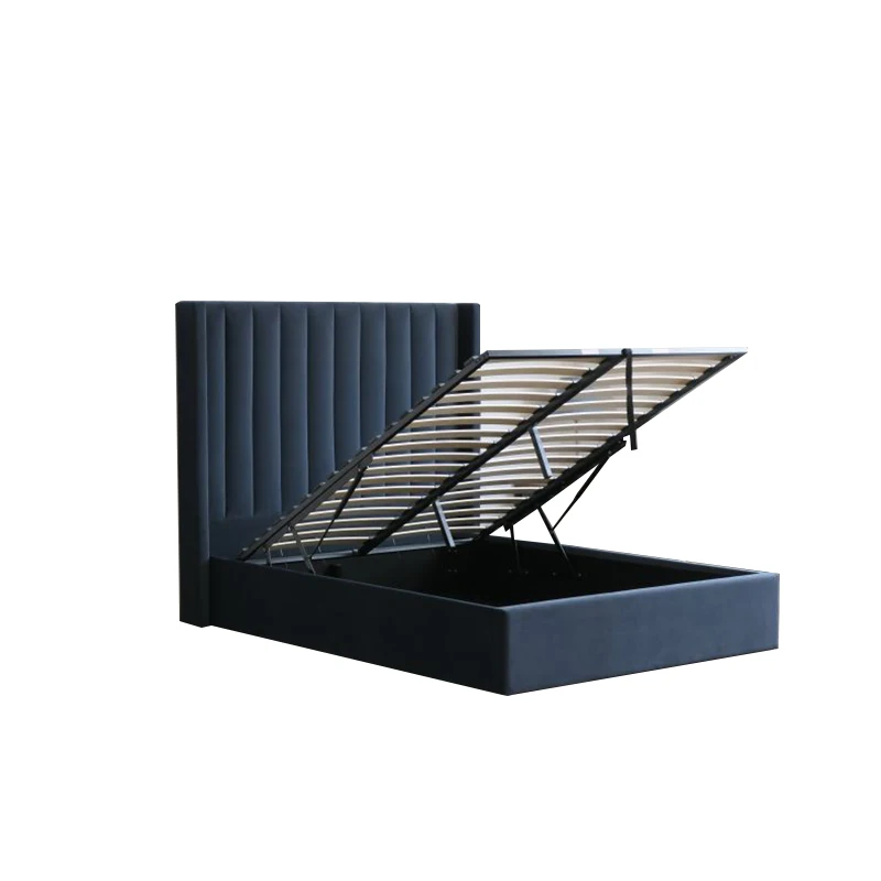 

High quality bedroom furniture luxury headboard blue flannel storage latest modern double bed ottoman storage bed