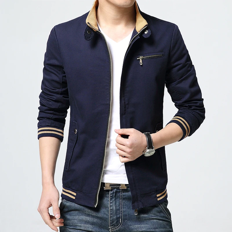 

Мужская приталенная хлопковая куртка на весну-осень, легкая повседневная модель с длинным рукавом, воротником-стойкой, модная городская молодежная верхняя одежда