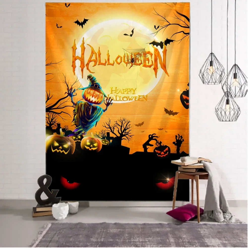 Halloween Tapestry Cute Funny Cartoon Pattern Childrens Party Decorate Witch Pumpkin Bohemian Psychedelic Tapiz Witchcraft