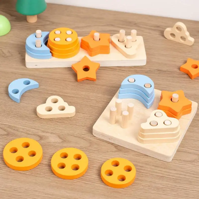 Stacking Tower Toy Montessori Educational Stacking Toys For Shape Color Sorting Wooden Sorting Tower Stacker Montessori