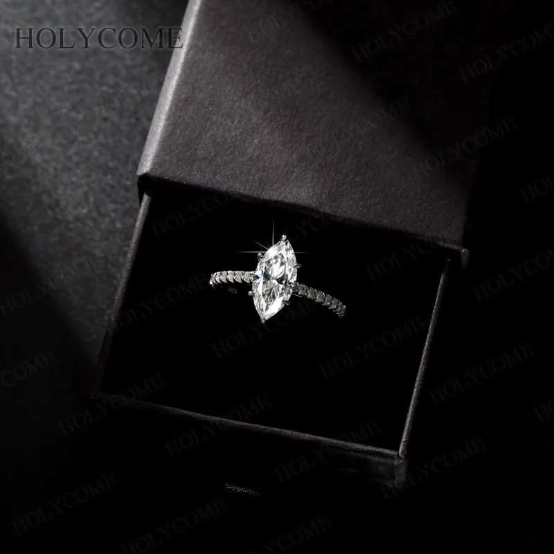 2CT Marquise-Schliff Moissanit-Verlobungsringe für Damen, 925 Sterling Silber, Einzigartiger Grauer Edelstein-Ehering, GRA-Zertifiziert – Detail 13
