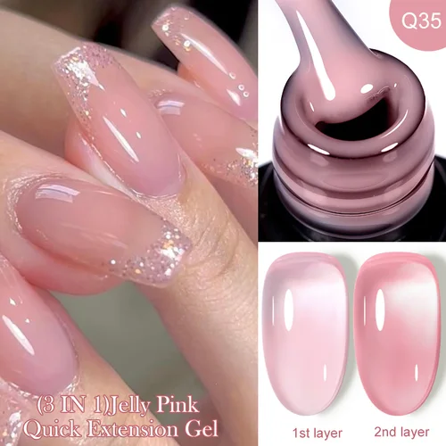 Imagen 1 del producto LILYCUTE Jelly Peach Pink-esmalte de uñas de Gel de extensión rápida 3 en 1, barniz de Gel con Base de goma dura para extender el dedo francés