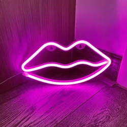 Lip LED Neon Sign USB Powered Love Heart Neon Signs Night Light 3D Wall Art and Game Room, dormitorio, sala de estar, decoración de lámpara Signs