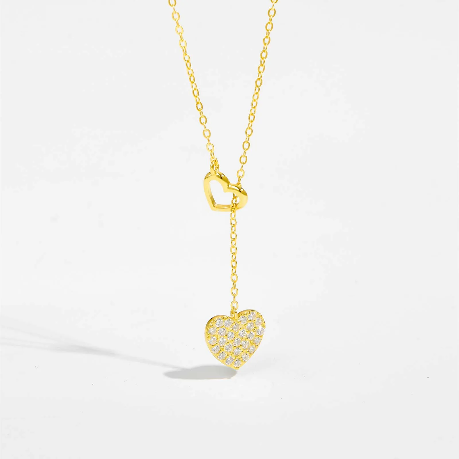 ANDYWEN 925 Sterling Silver Gold Love Heart Pull Heart Move Adjustable Chain Necklace Choker Women Luxury Fine Jewelry