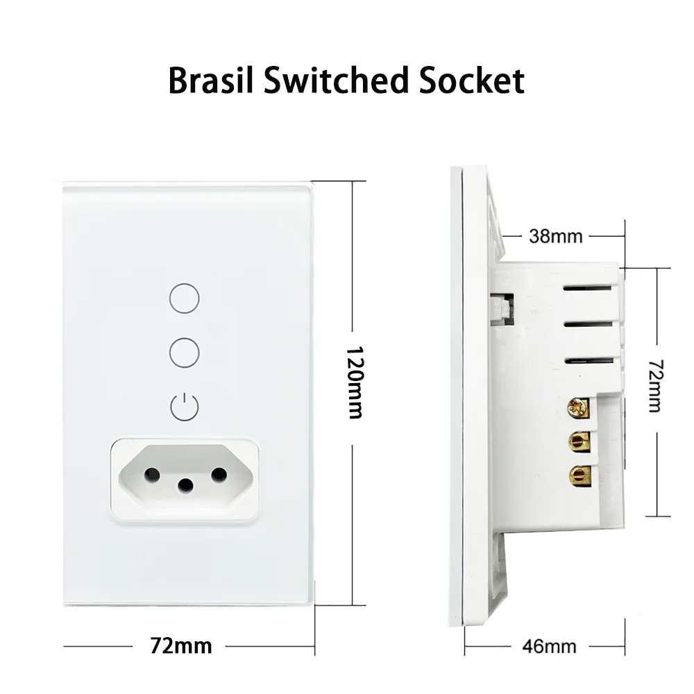 Shawader Zigbee Smart Tuya Brazil Light Switch Wall Socket Plug Outlet Glass Touch Sensor Panel by Alexa Google Home Automation