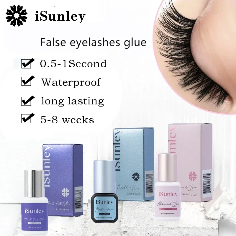 Isunley Roze heldere wimperverlengingslijm 1s Sneldrogende valse wimperlijm Lijm 5-6 weken Professioneel Waterdicht Langdurig