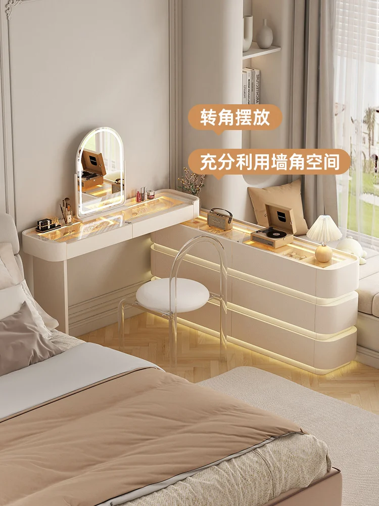 Cream wind bucket cabinet, dressing table, integrated bed tail cabinet, corner bedroom, makeup table, ultra-thin bucket