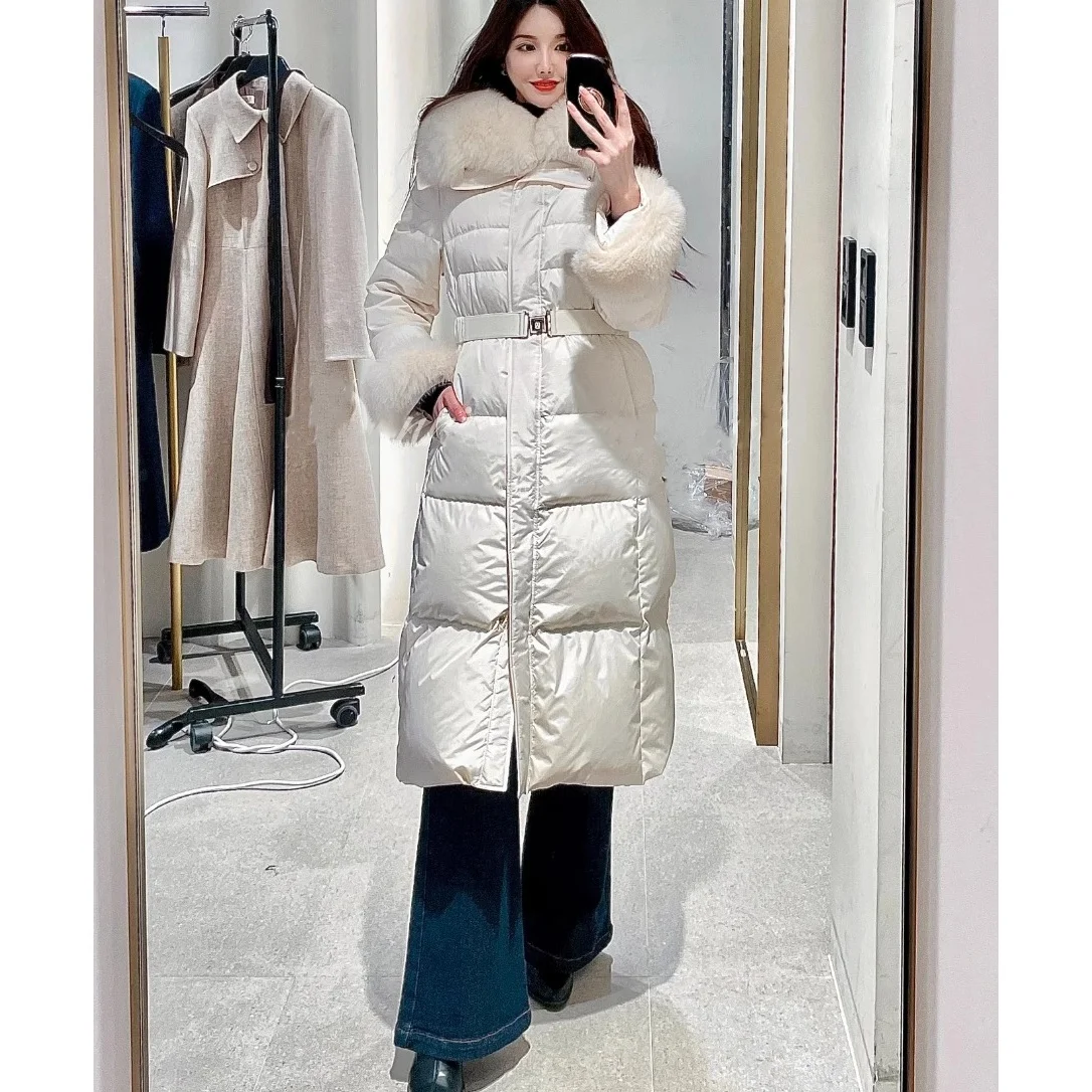 

Женская зимняя куртка-пуховик Ele Goose Down с меховым воротником, длинными рукавами, теплая, на молнии