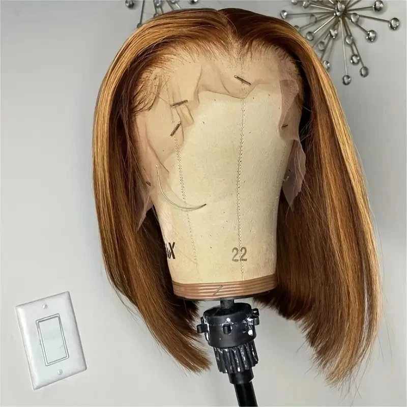 Short Silky #4/27 Color Straight Bob Lace Front Human Hair Wig Ombre Highlight Preplucked 13x4 Lace Frontal Wigs 100% Human Hair