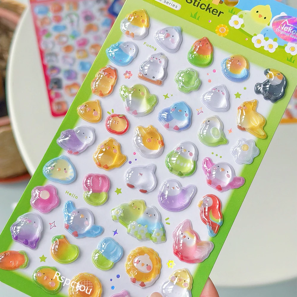 Niedliche Katzen, Hunde, Papageien, 3D-Relief-Aufkleber, Tiere, Cartoon-Kristall-Aufkleber, Kawaii, dekorative Handyhülle, Laptop, Schreibwaren