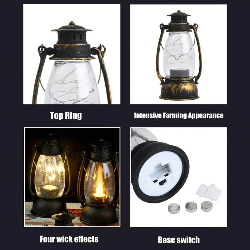 Outdoor Battery Operated Lanterns Flickering Flame or Wired LED Vintage Lantern Lamp Christmas Halloween Party Table Decorations