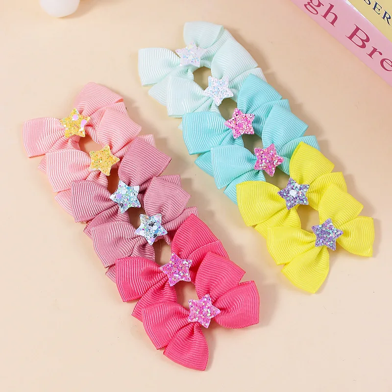 

12pcs Candy Colors Ribbon Bow with Shinning Love Girl Hairbow Barrettes Children Bowknot Hair Clip Set Baby Hair Accessories Set