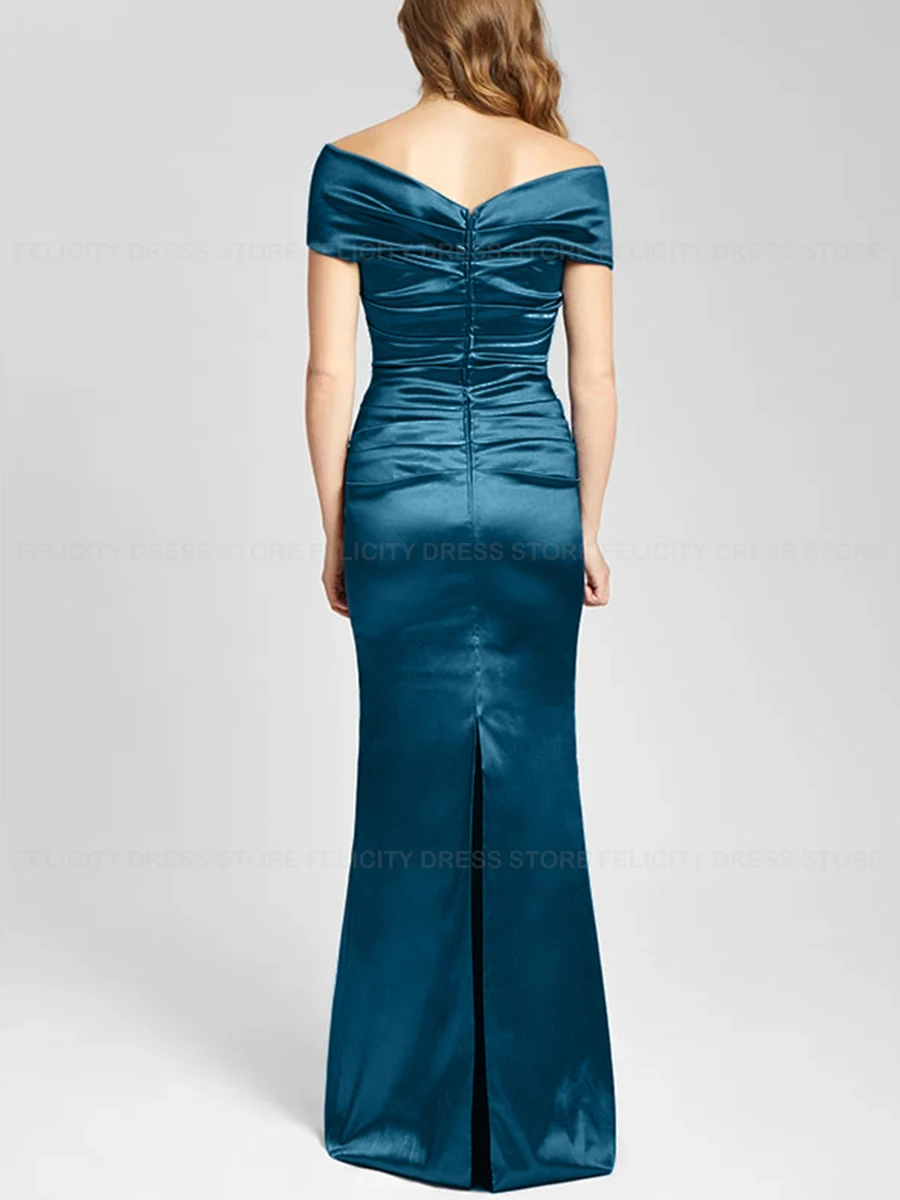 Elegant Mother of the Bride Dresses 2023 Sheath Off-The-Shoulder Wedding Guest Dresses Floor-Length Pleated Evening Party Gowns