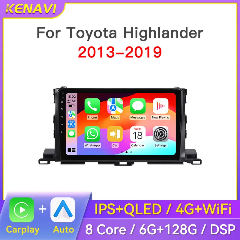2Din Android Car Stereo Radio For Toyota Highlander 2013-2019 Centre Multimedia Player Navigation GPS DSP Carplay Auto Head Unit