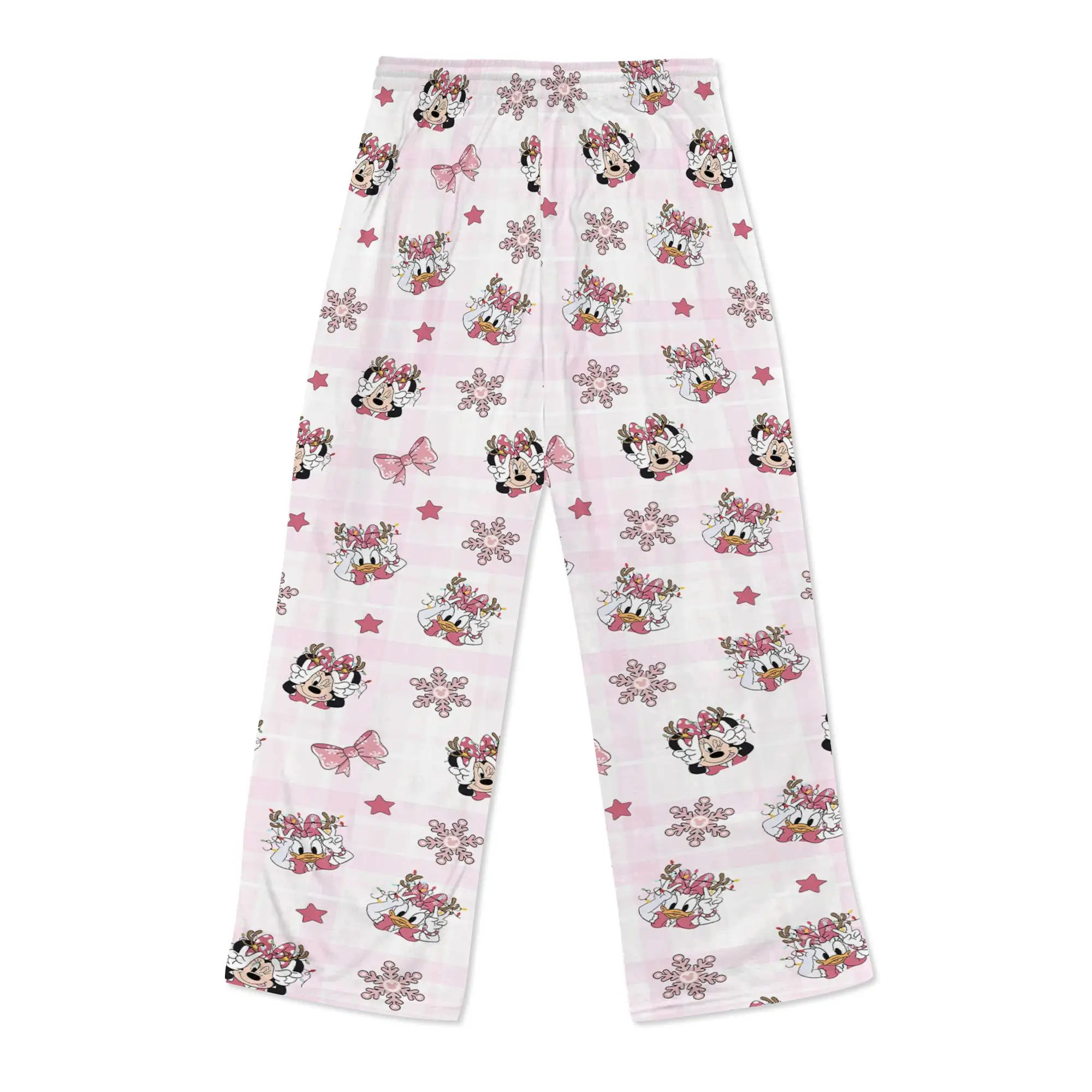 

25-26 новые весенне-летние высококачественные женские игривые розовые шелковые брюки для сна с рисунком снежинки Минни Дейзи
