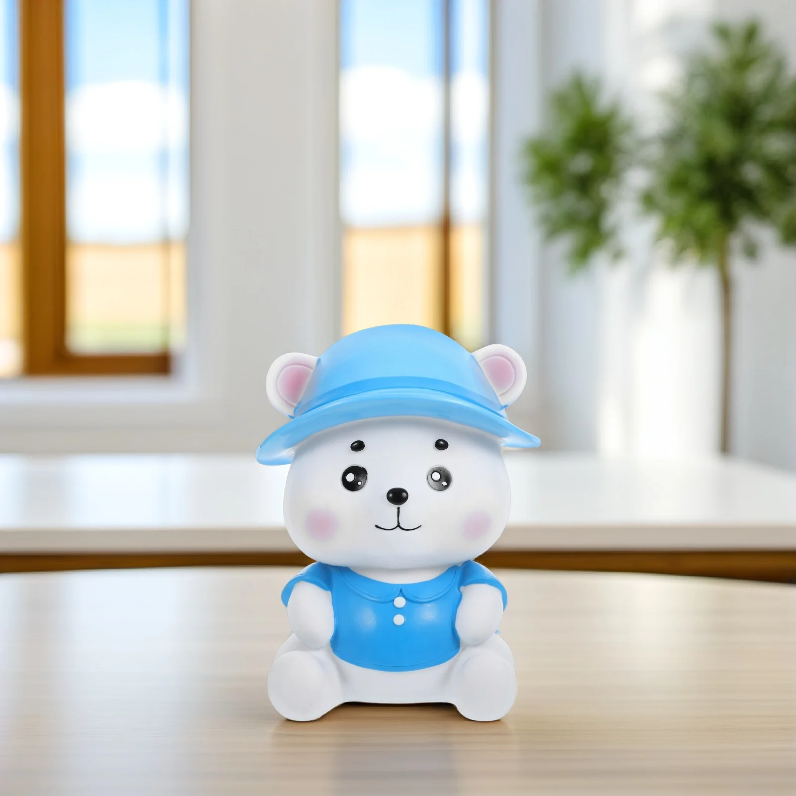 

Adorable Bear Piggy Bank Blue Outfit Kids Room Decor Coin Saver Bear Shaped Money Box Birthday Present Home Decoration Miniature