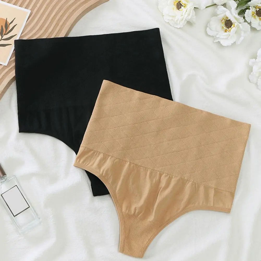 Stretchy High Waist Panties High Waist Tummy Control Thong Shapewear for Women Solid Color Body Shaper Panties Underwear Thong