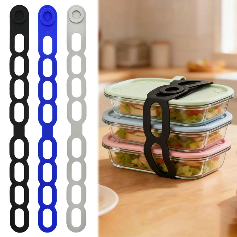 3Pcs Silicone Pot Lid Elastic Band with Buckle Reusable Holder Strap Ties for Slow Cooker Food Storage Lunch Box Yoga Mat
