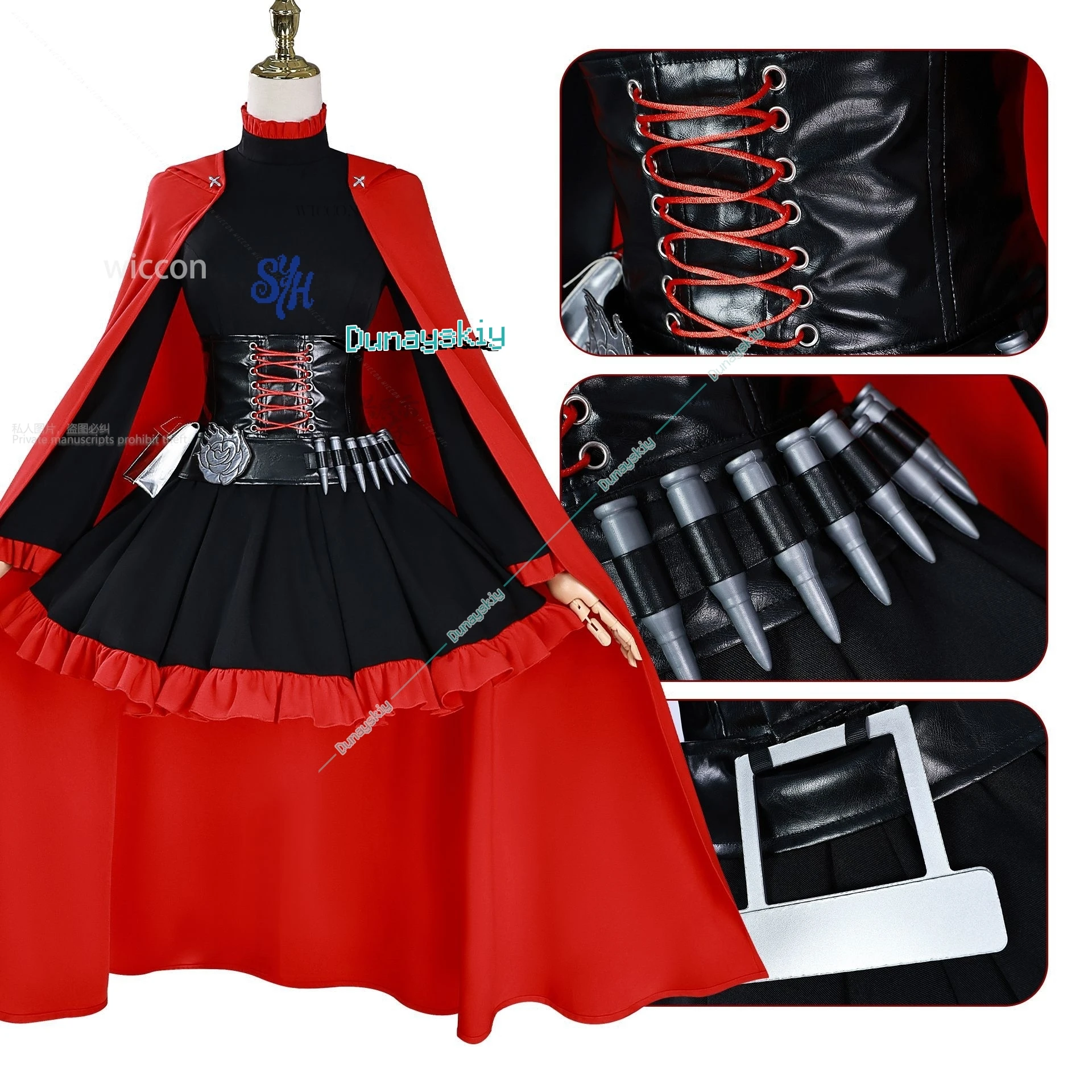 Anime RWBY Cosplay rubis Rose rouge Cape robe de combat Rose Punk ceinture Goth noir rouge Lolita Y2K uniforme fête d'halloween personnalisé