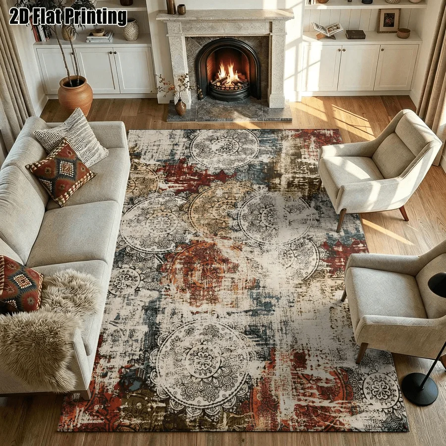 1Pc Retro Bohemian Pattern Carpet, Machine Washable, Personalized Decoration, Essential for Ins Style Home, Suitable for Living Room, Bedroom, Entryway, Office, Corridor and Other Areas