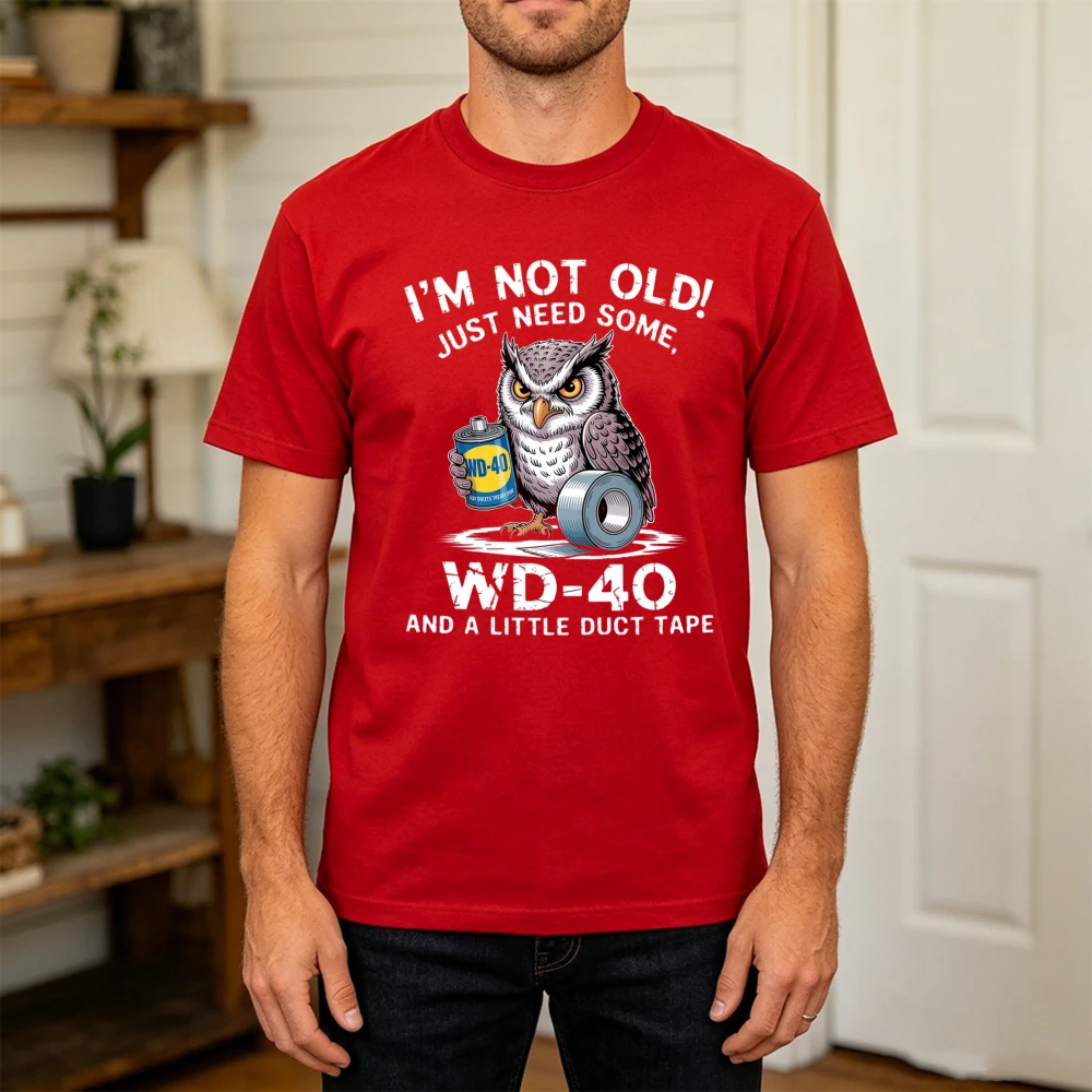 Camiseta con diseño de búho WD40 Duct Tape Humor para hombre, ropa de verano de algodón, camiseta de manga corta a la moda para hombre, Idea de regalo, camiseta informal, ropa para hombre