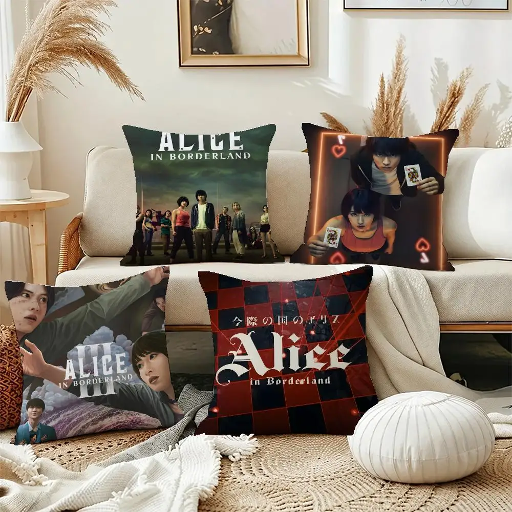 Dark Show Alice in Border Cushion Cover Short Plush Pillowcase, Washable Wrinkle Resistant Cover for Bedroom Gift
