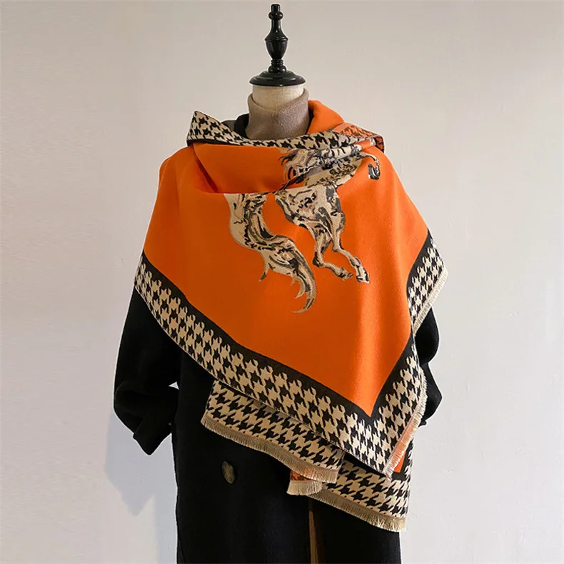 

Scarf women's winter versatile double-sided warm scarf cashmere shawl dual-purpose temperament