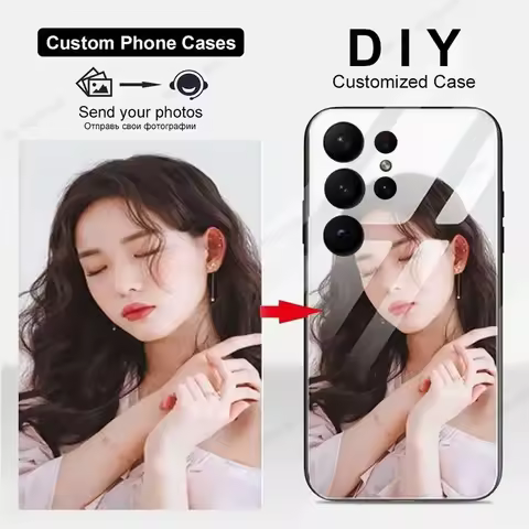 Custom Picture Phone Case for Samsung S24 Ultra S23 Plus S22 S21 S20 FE S10 Note 20 Personalized DIY Tempered Glass Back Cover
