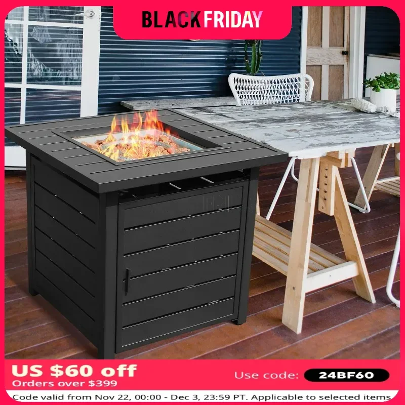 28 inch Propane Fire Pit Table, Outdoor Gas Fire Pits with Lid & Lava Rock, 50000 BTU Firepit for Dinning, Party in Outside