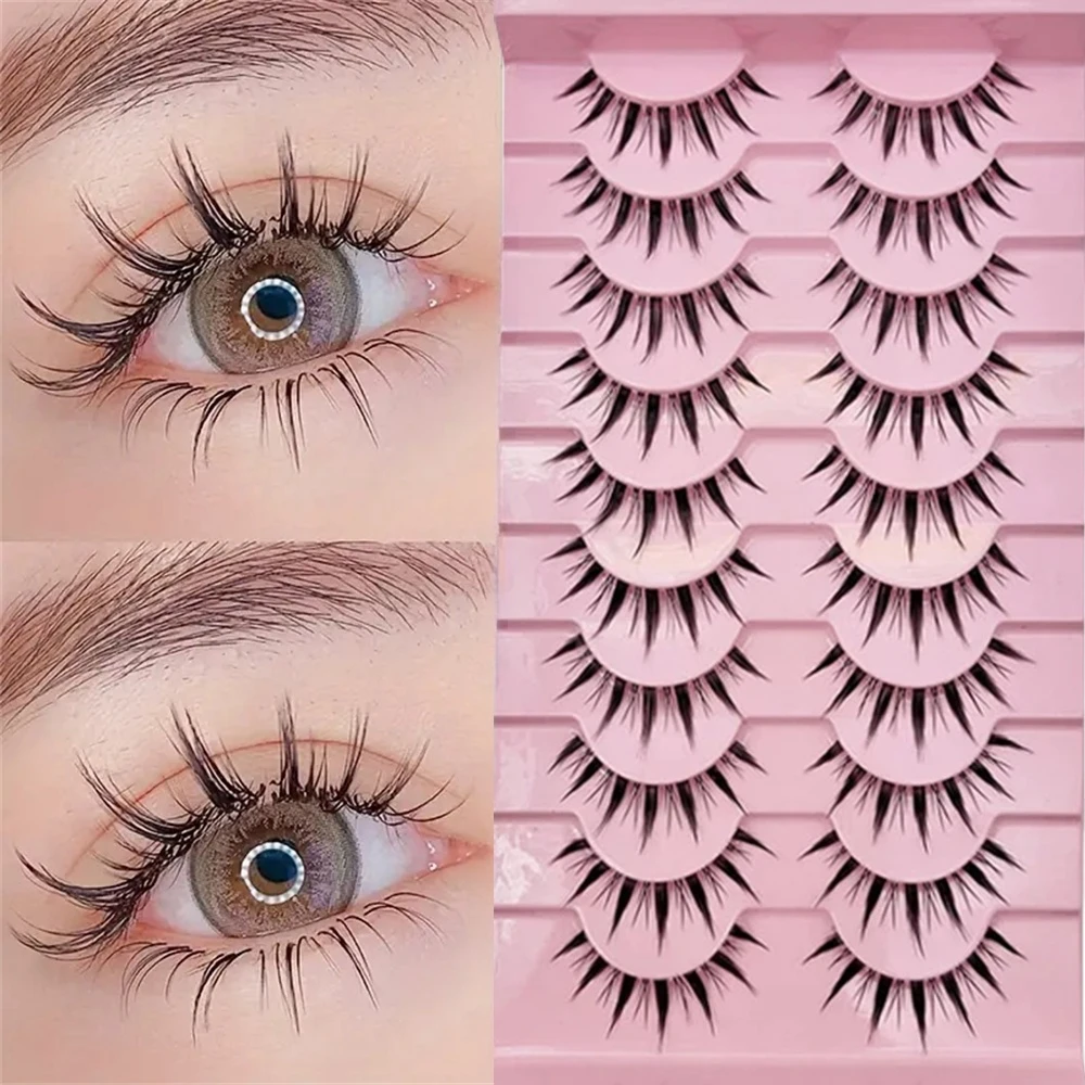 10 pares de pestañas postizas anime con estilo de los pequeños diablos, con tallos transparentes naturales, efectos espectaculares y reutilizables.