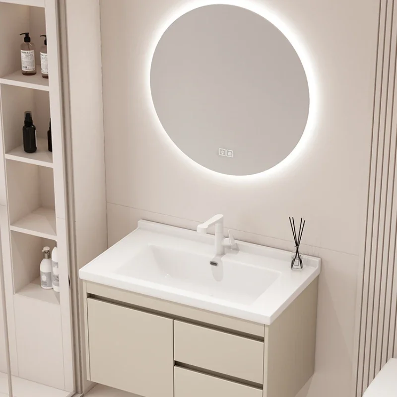 Ceramic Integrated Bathroom Cabinet Combination Basin Modern Simple Bathroom Washbasin Intelligent Solid Wood Furniture