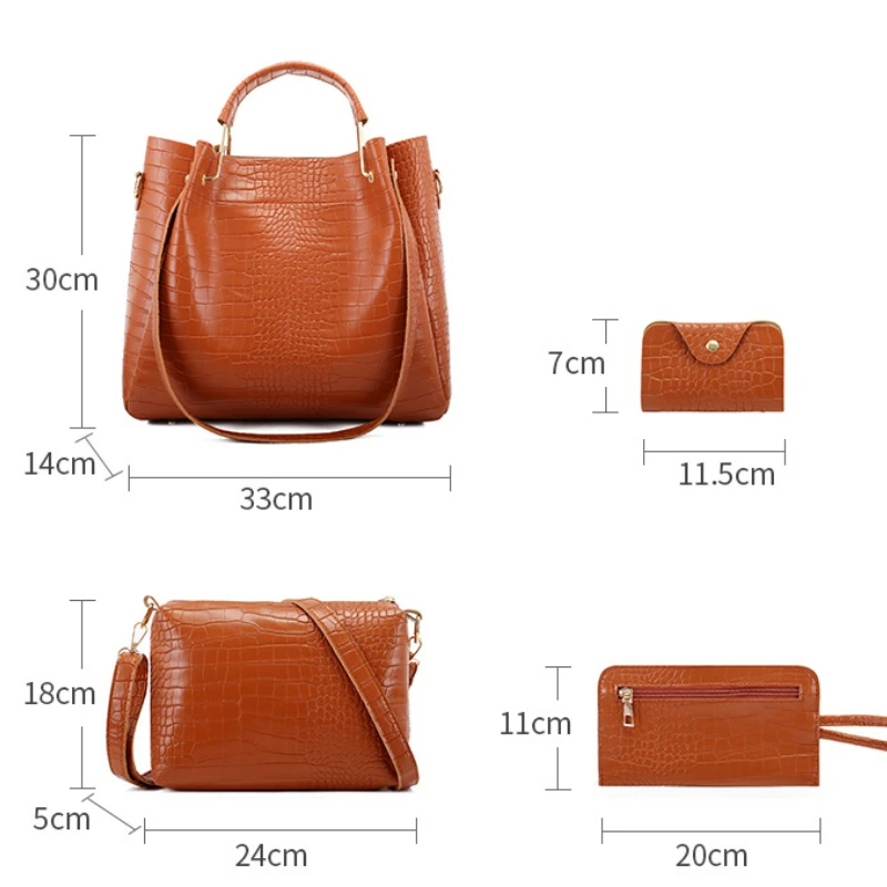 TRAVEASY Women Bag Fashion Sub-mother Bag Four-piece Set Crocodile Pattern Large Capacity One-shoulder Cross-body Carry Lady Bag