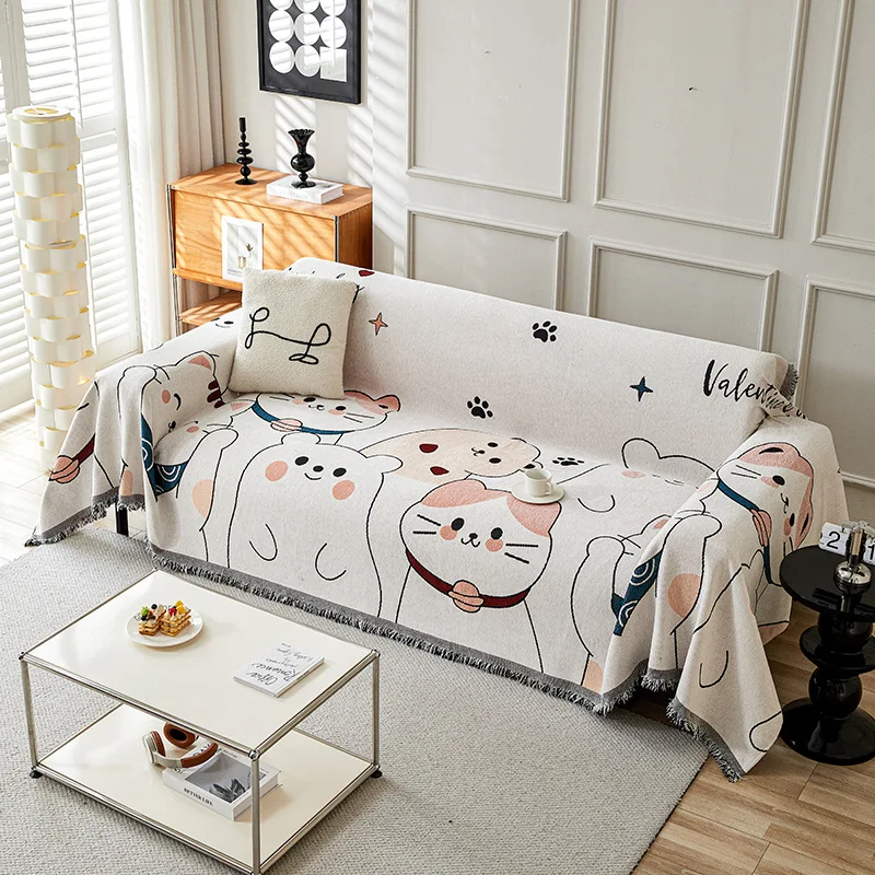 Thicken Chenille Blanket Classic Cute Cartoon Sofa Blanket Winter Couch Non Slip Blanket Office Nap Shawl Cushion Sofa Covers