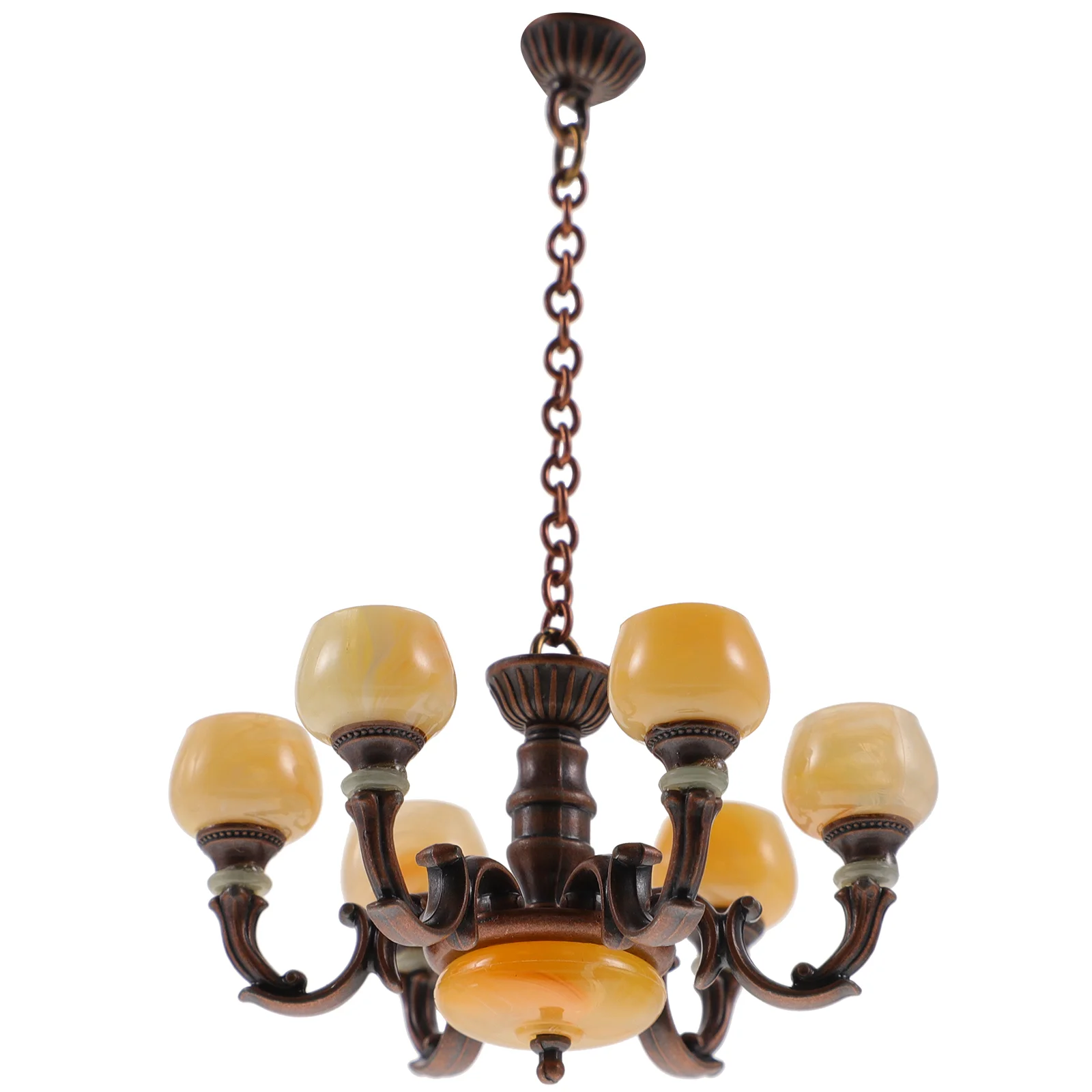 

Retro Chandelier Model Miniature Furniture Simulation Lamp Ceiling Light Decor Alloy House Photo Prop