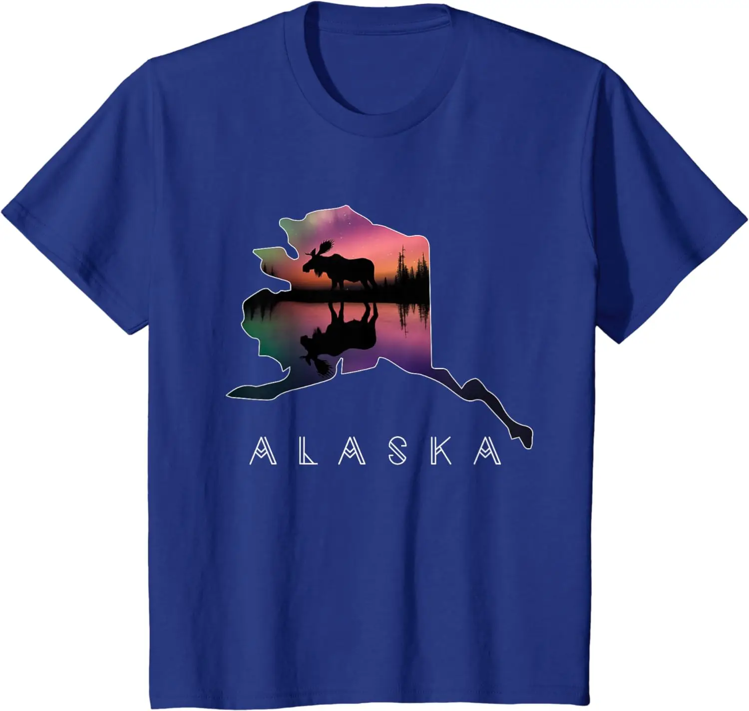 Alaskan Moose Aurora Alaska State Landscape T-Shirt Cool Short Sleeve Graphic T Shirts Oversized Tee Streetwear