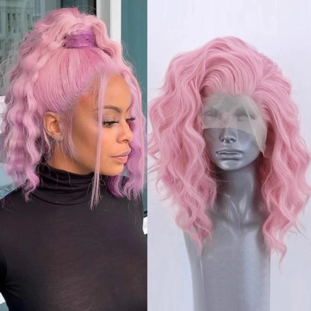 

Beibei Pink Short Bob Wig for Women Curly Wigs Cosplay Girls Pink Wigs Synthetic Lace Front Wig Heat Resistant Fiber Perrücke
