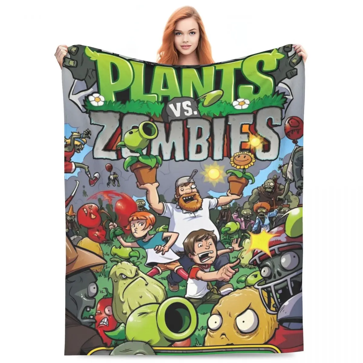 Game P-Plants-vs-Zombie Flannel Blanket Warm Soft Throw Blanket for Home Decor Camping Comfortable Bedspread Sofa Bed Cover