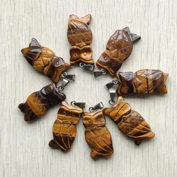 Fashion high quality natural tiger eye stone carved owl pendants for jewelry accessories making wholesale 8pcs/lot free shipping