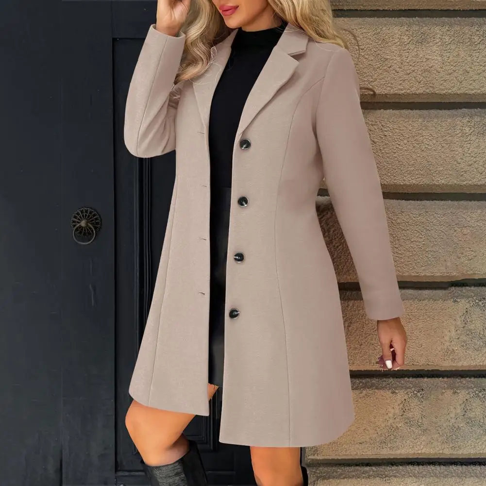 Notch Lapel Collar Long Coat for Women Long Sleeves Single Breasted Blazer Jacket Ladies Outfits for Fall Winter