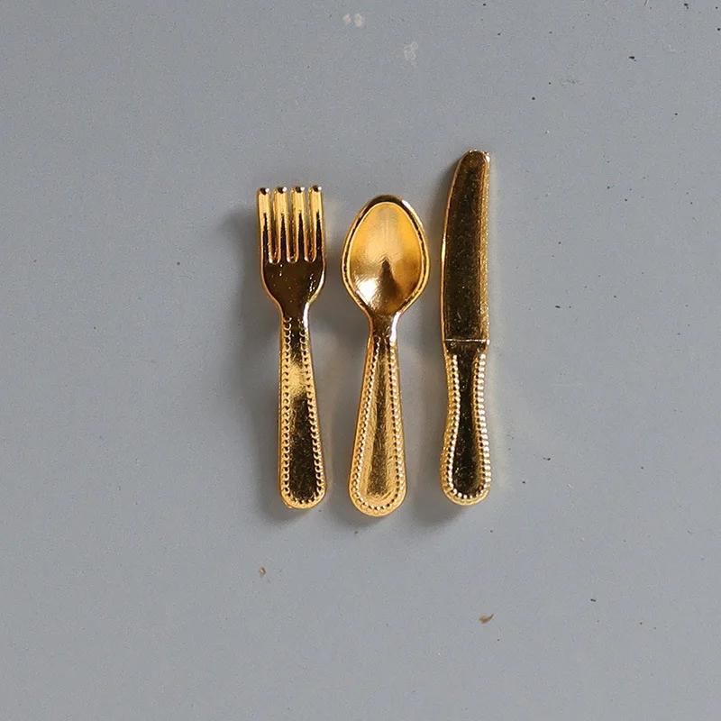 Dollhouse Classic Knife Fork Spoon 1set Miniature Simulation Food Play Shooting Model Doll Accessories Home Decor Decoration