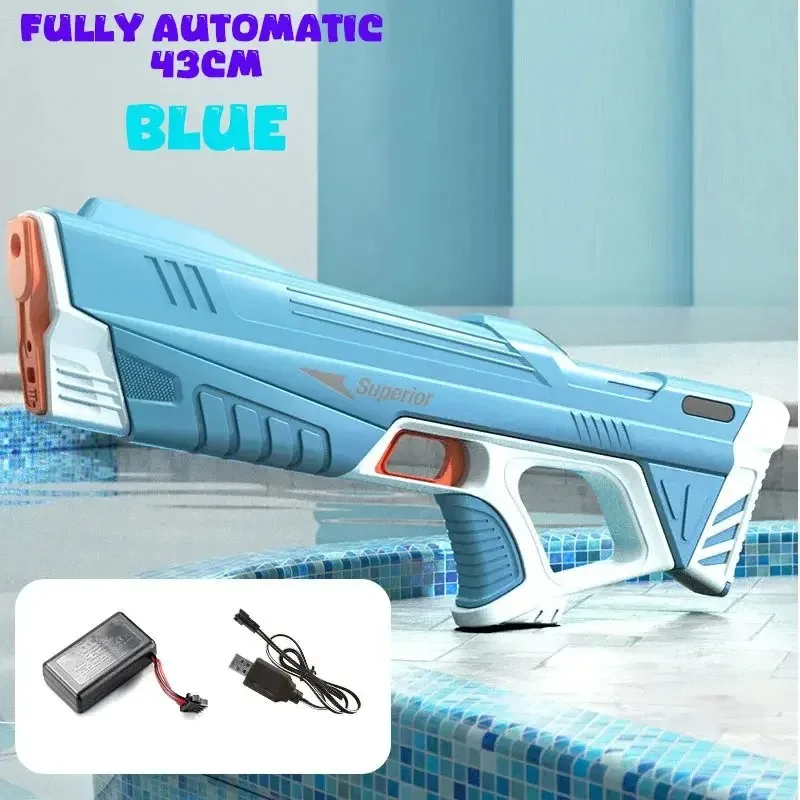 43cm Full Electric Automatic Water Storage Gun Toys Portable Children Summer Beach Outdoor Fight Fantasy Toys for Boys Kids Game