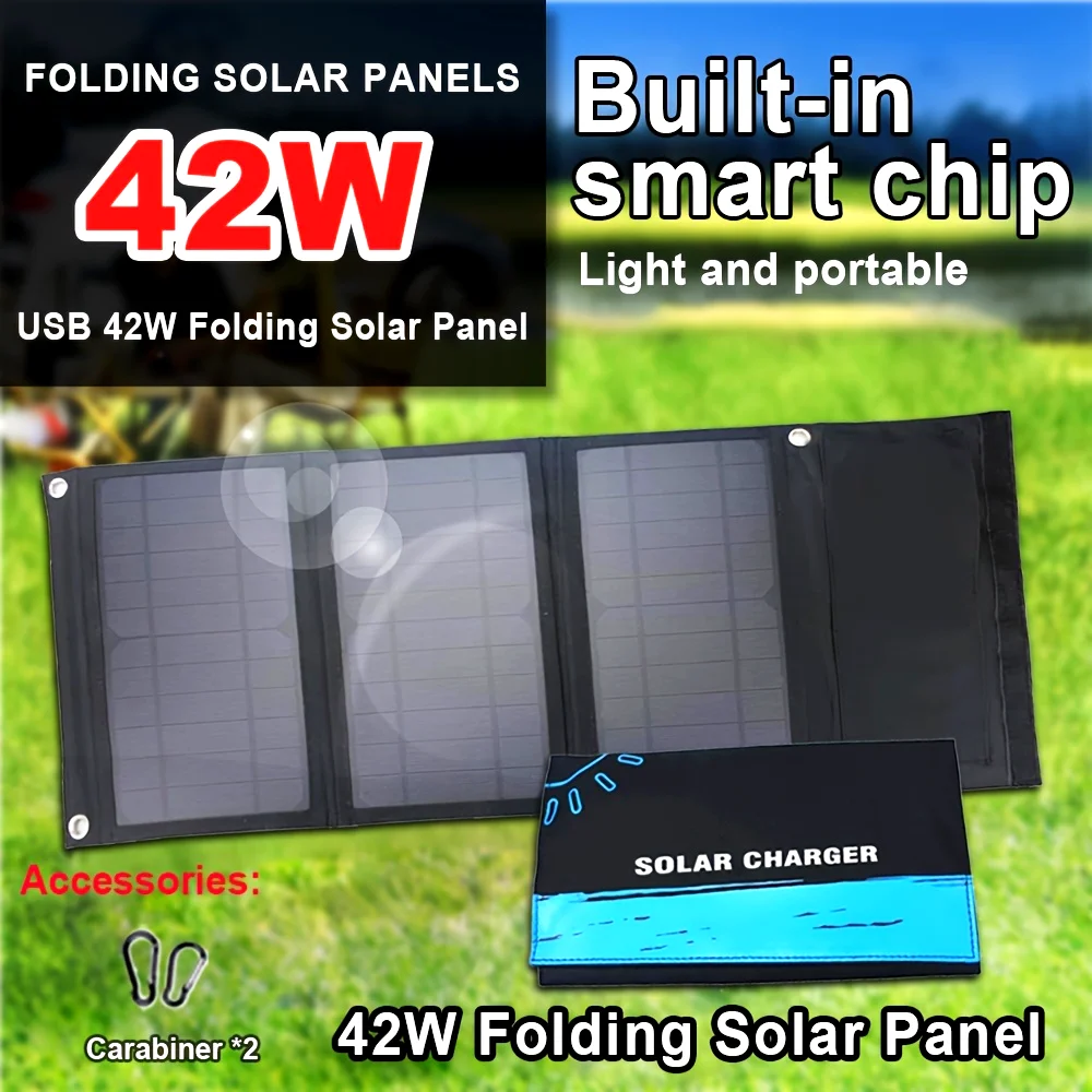 Foldable Solar Panel 42W Portable 3-Fold Solar Panel Mobile Phone Charger