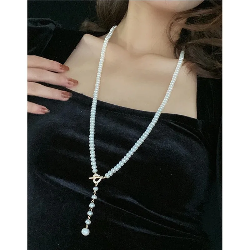 

Freshwater Natural Long Pearl Necklace For Women,Wedding Pearl Pendant Necklace Wife Mother Anniversary Gift White