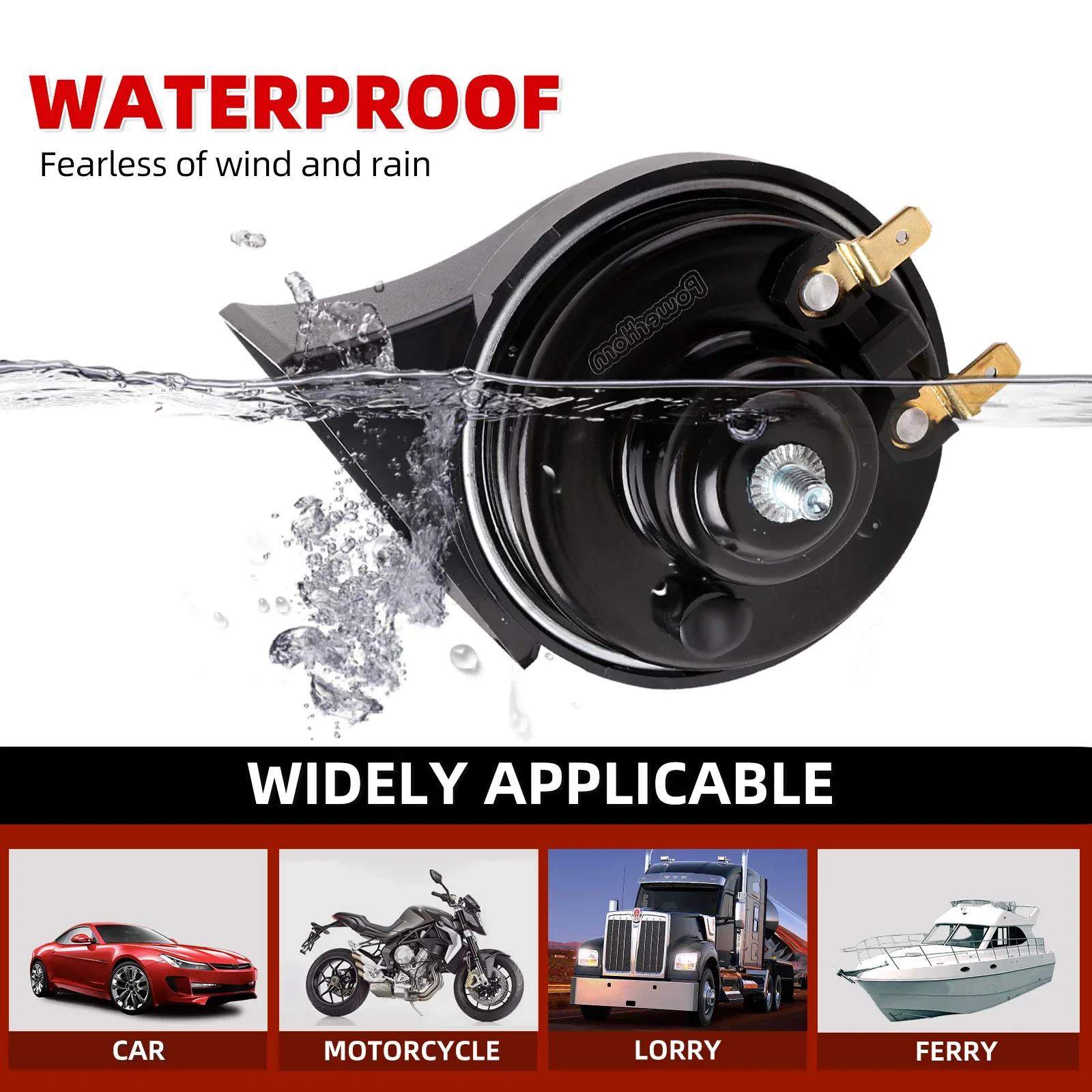 120dB Loud Musical Car Horn, 12V Waterproof Snail Horn with 10 Sounds & Relay Controller for Cars, Trucks, SUVs, Motorcycles - view 5